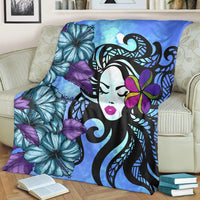 Hawaiian Hibiscus Plumeria Hula Girl Polynesian Premium Blankets - AH - Polynesian Pride