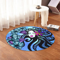 Hawaiian Hibiscus Plumeria Hula Girl Polynesian Round Carpet - AH - Polynesian Pride