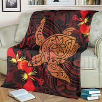 Hawaiian Hibiscus Plumeria Red Big Turtle Polynesian Premium Blankets - AH - Polynesian Pride