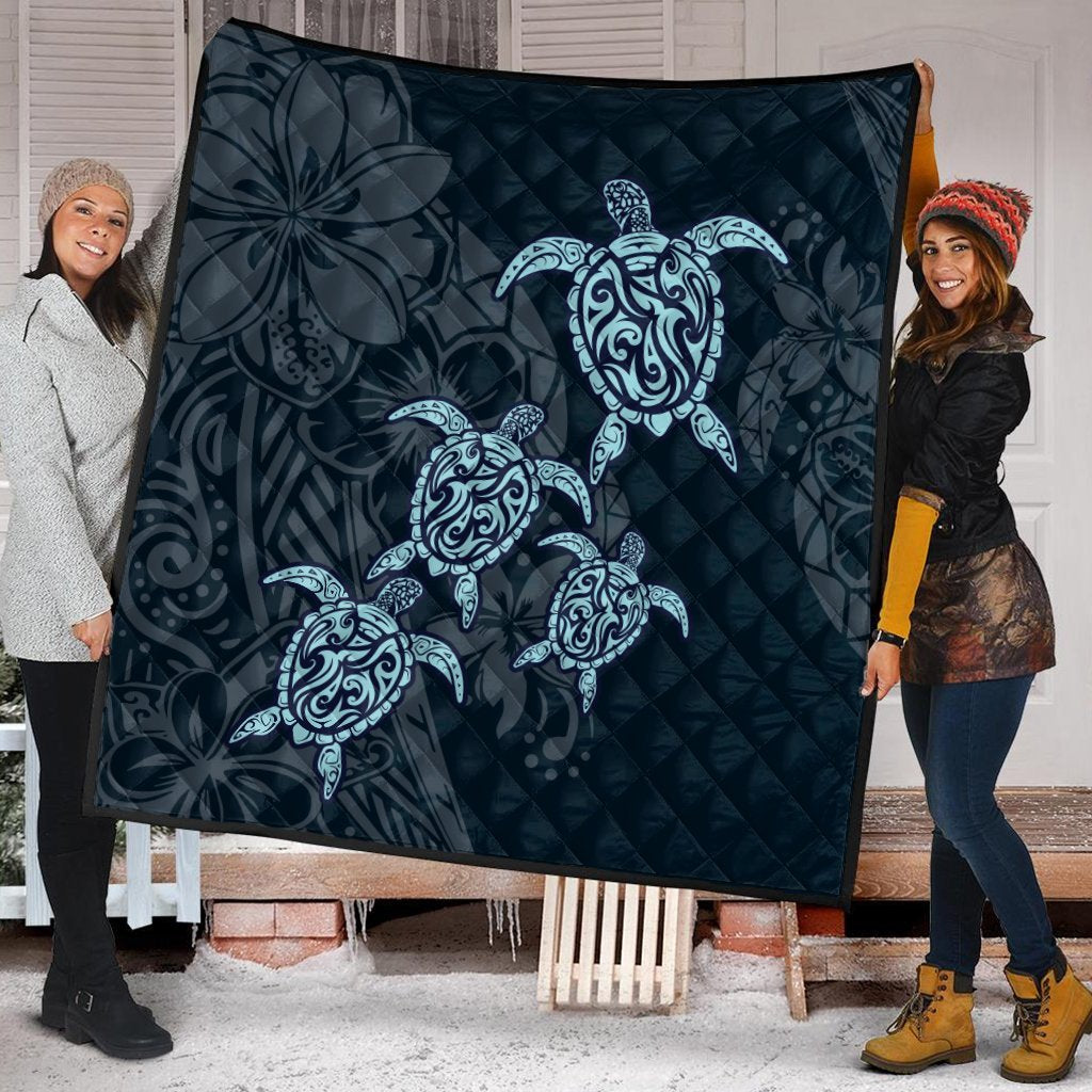 Hawaiian Hibiscus Plumeria Sea Turtle Polynesian Premium Quilts - AH - Polynesian Pride