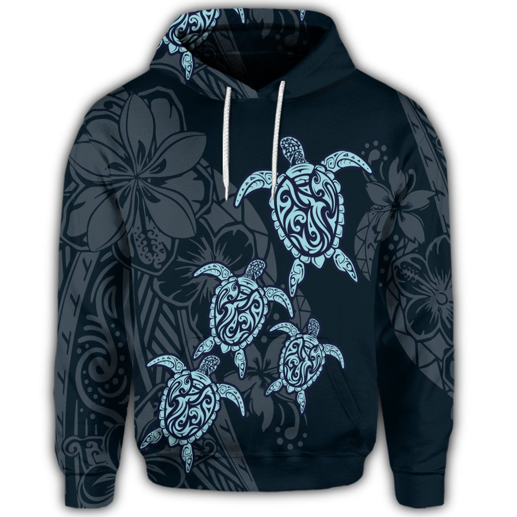 Hawaiian Hibiscus Plumeria Sea Turtle Polynesian Hoodie - Polynesian Pride