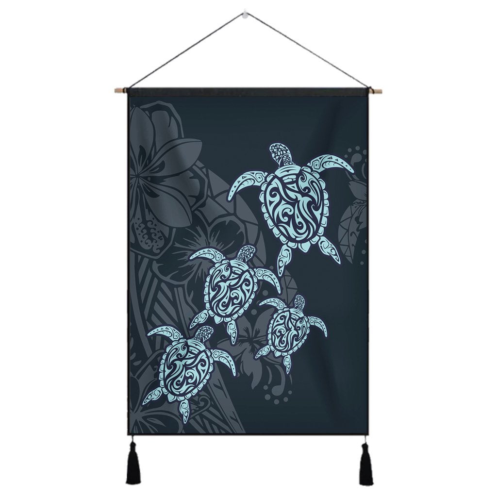 Hawaiian Hibiscus Plumeria Sea Turtle Polynesian Hanging Poster - AH Hanging Poster Cotton And Linen - Polynesian Pride