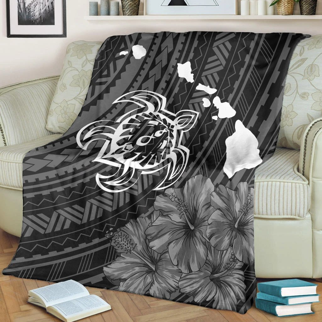 Hawaiian Hibiscus Sea Turtle Swim Polynesian Premium Blankets - AH - Polynesian Pride