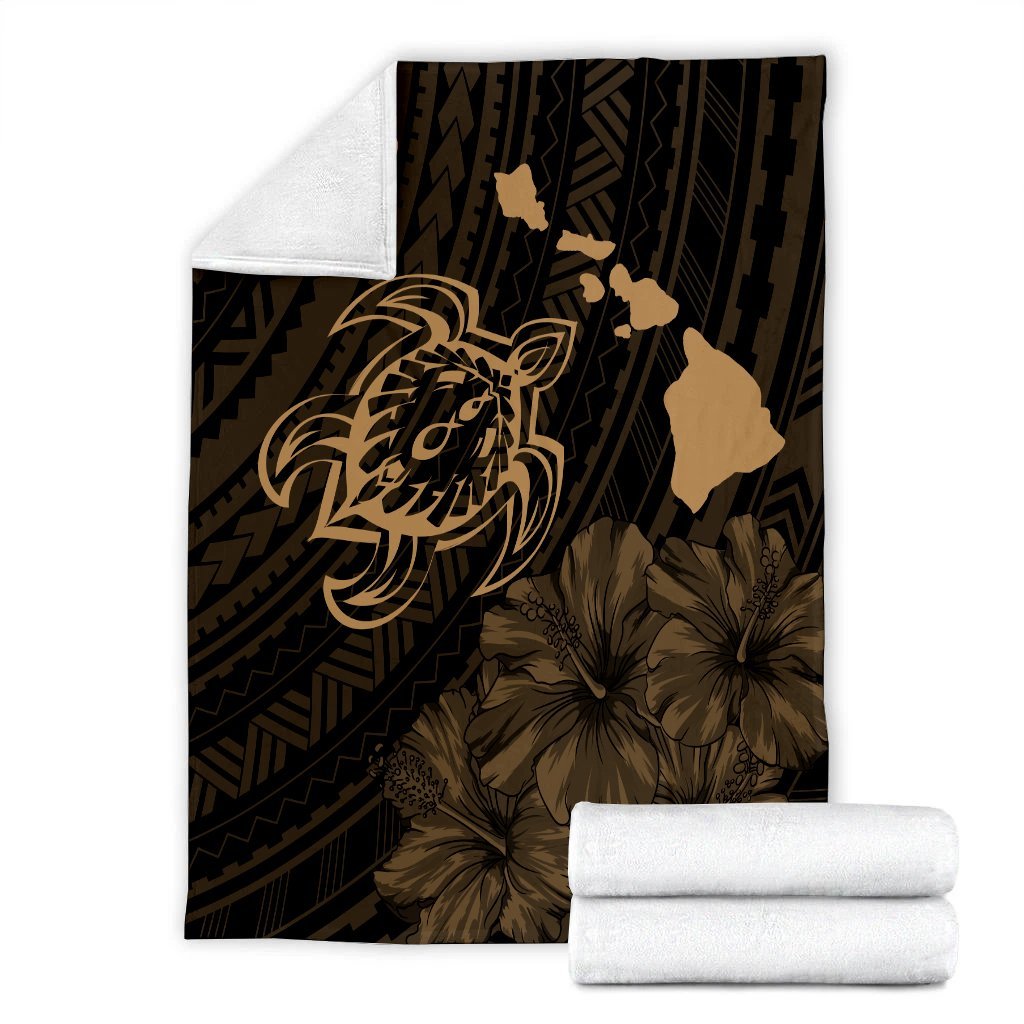 Hawaiian Hibiscus Sea Turtle Swim Polynesian Premium Blankets - Gold - AH - Polynesian Pride