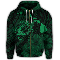 Hawaiian Hibiscus Sea Turtle Swim Polynesian Zip Hoodie Green - Polynesian Pride