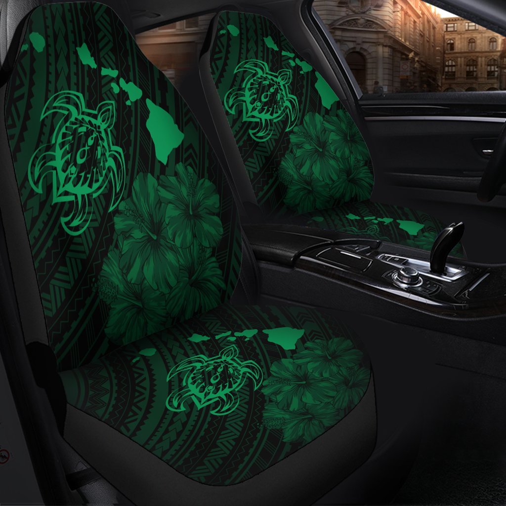 Hawaiian Hibiscus Sea Turtle Swim Polynesian Car Seat Covers - Green - AH - Polynesian Pride