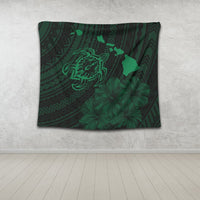 Hawaiian Hibiscus Sea Turtle Swim Polynesian Tapestry - Green - AH - Polynesian Pride