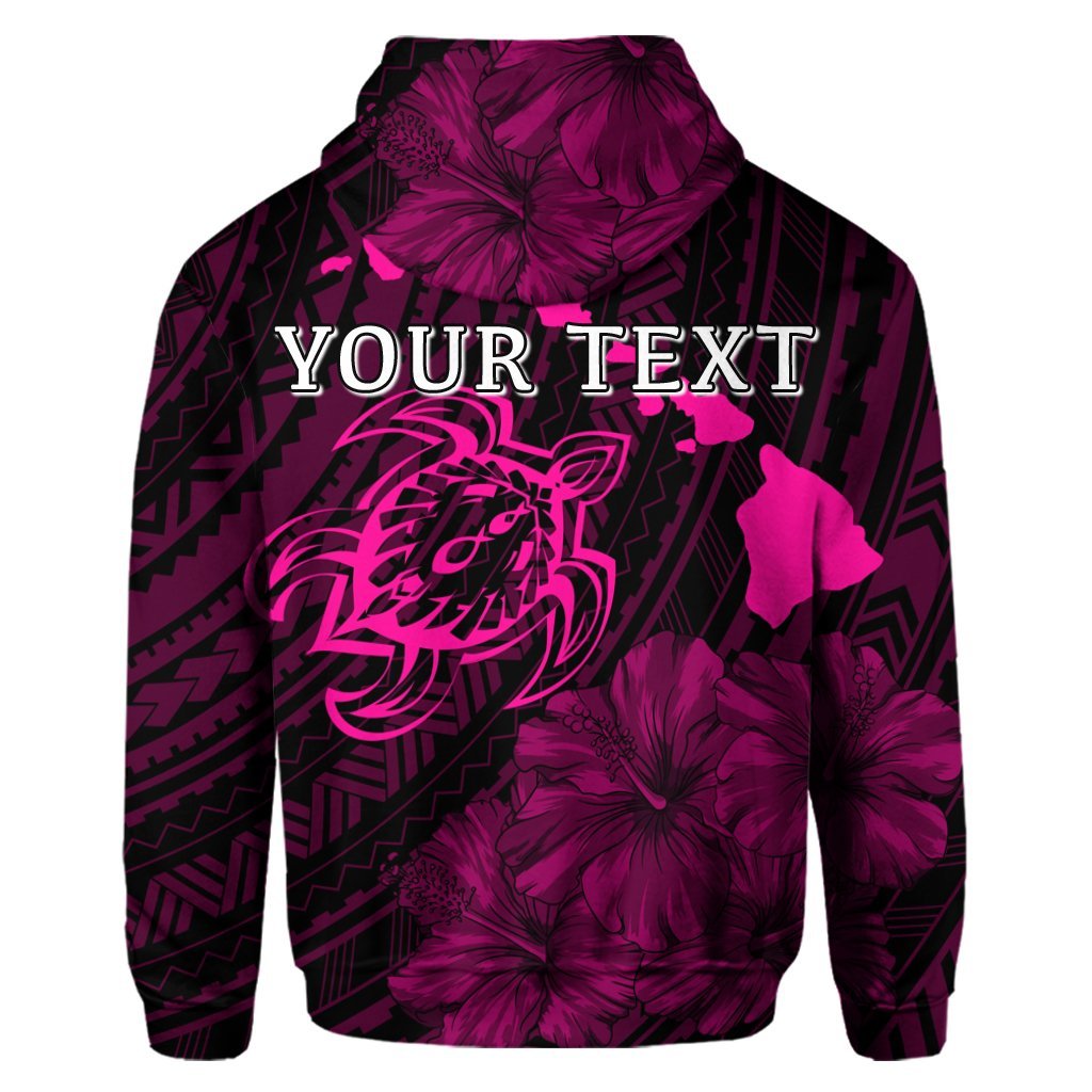Custom Hawaiian Hibiscus Sea Turtle Swim Polynesian Hoodie Pink - Polynesian Pride