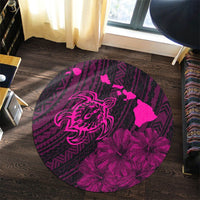Hawaiian Hibiscus Sea Turtle Swim Polynesian Round Carpet - Pink - AH - Polynesian Pride