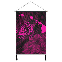 Hawaiian Hibiscus Sea Turtle Swim Polynesian Hanging Poster - Pink - AH Hanging Poster Cotton And Linen - Polynesian Pride