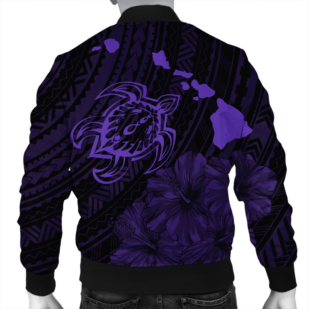 Hawaiian Hibiscus Sea Turtle Swim Polynesian Bomber Jacket - Purple - AH - Polynesian Pride