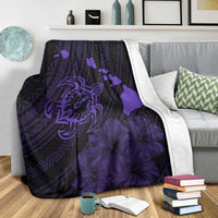 Hawaiian Hibiscus Sea Turtle Swim Polynesian Premium Blankets - Purple - AH - Polynesian Pride