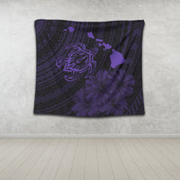 Hawaiian Hibiscus Sea Turtle Swim Polynesian Tapestry - Purple - AH - Polynesian Pride