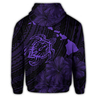 Hawaiian Hibiscus Sea Turtle Swim Polynesian Hoodie Purple - Polynesian Pride