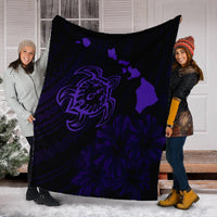 Hawaiian Hibiscus Sea Turtle Swim Polynesian Premium Blankets - Purple - AH - Polynesian Pride