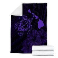 Hawaiian Hibiscus Sea Turtle Swim Polynesian Premium Blankets - Purple - AH - Polynesian Pride