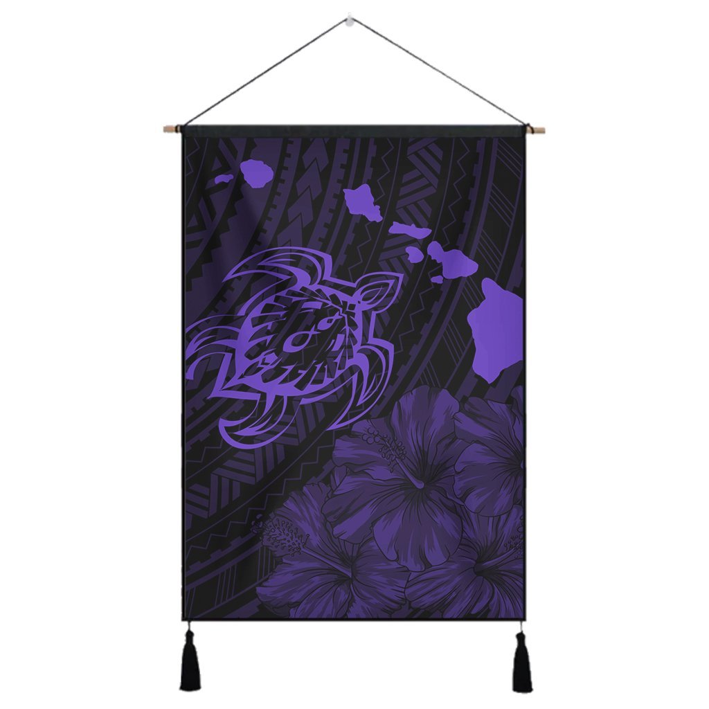 Hawaiian Hibiscus Sea Turtle Swim Polynesian Hanging Poster - Purple - AH Hanging Poster Cotton And Linen - Polynesian Pride