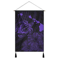Hawaiian Hibiscus Sea Turtle Swim Polynesian Hanging Poster - Purple - AH Hanging Poster Cotton And Linen - Polynesian Pride