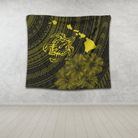 Hawaiian Hibiscus Sea Turtle Swim Polynesian Tapestry - Yellow - AH - Polynesian Pride