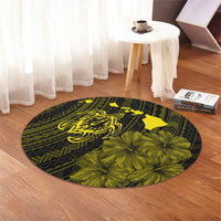 Hawaiian Hibiscus Sea Turtle Swim Polynesian Round Carpet - Yellow - AH - Polynesian Pride
