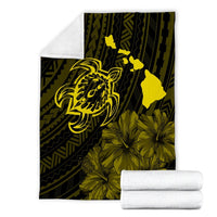 Hawaiian Hibiscus Sea Turtle Swim Polynesian Premium Blankets - Yellow - AH - Polynesian Pride