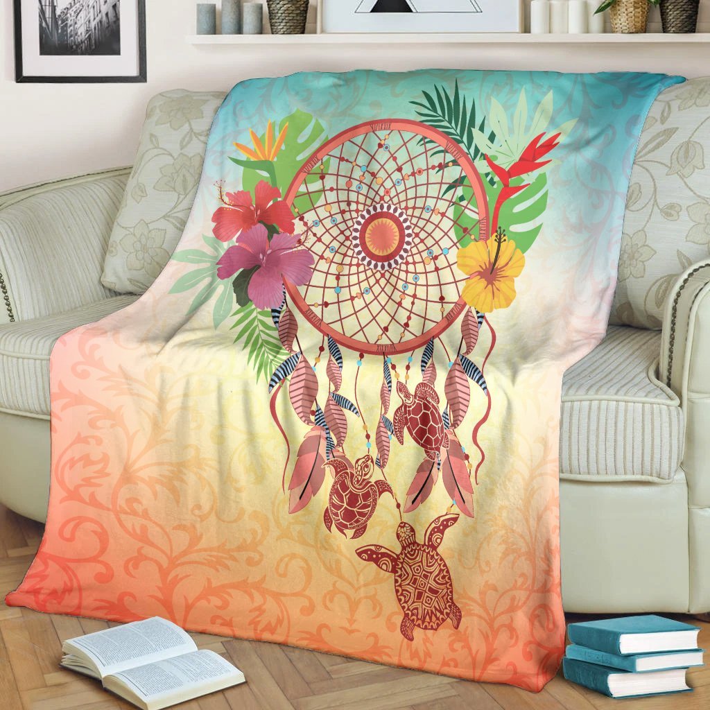 Hawaiian Hibiscus Strelitzia Flower Dreamcatcher Premium Blankets - AH - Polynesian Pride