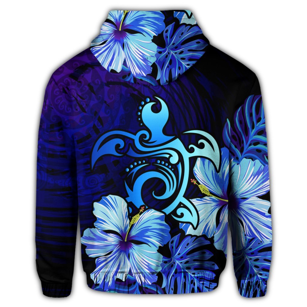 Hawaiian Hibiscus Tropical Deep Ocean Turtle Sea Zip Hoodie - Polynesian Pride
