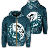 Hawaiian Hibiscus Turtle Polynesian Zip Hoodie YinYang Style Unisex Art - Polynesian Pride