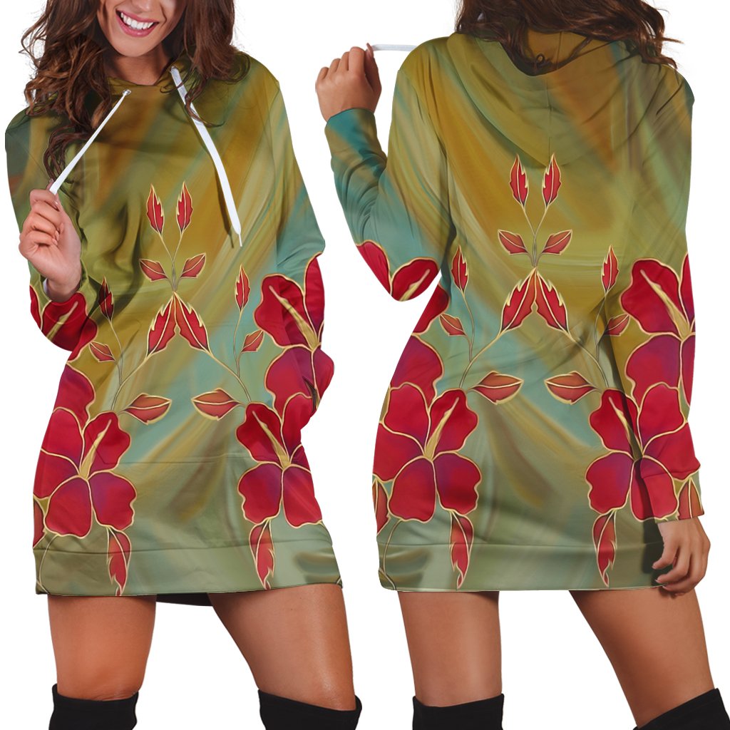 Hawaiian Hibiscus Water Color Hoodie Dress - AH Black - Polynesian Pride