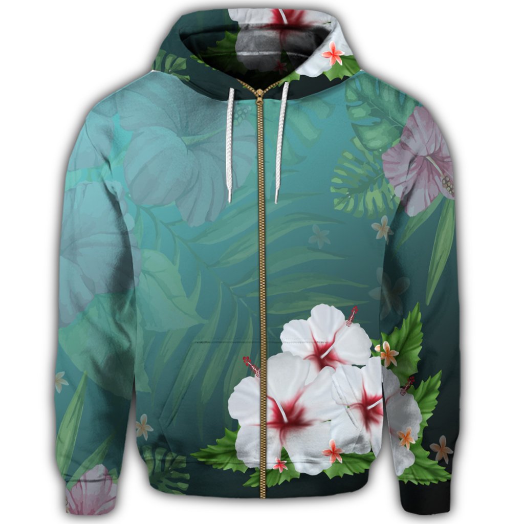 Hawaiian Hibiscus White Flower Gleeful Zip Hoodie - Polynesian Pride