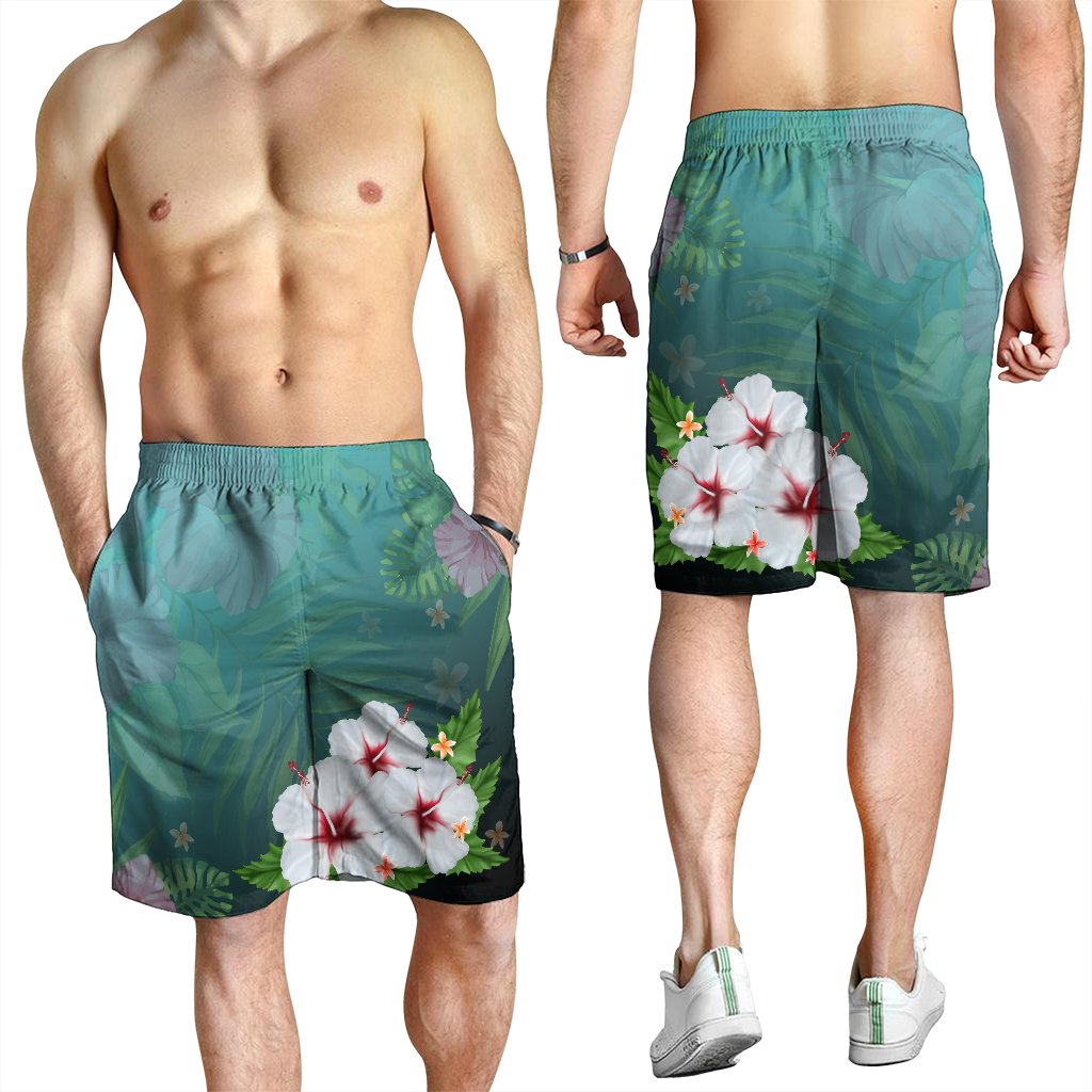 Hawaiian Hibiscus White Flower Gleeful Men's Shorts - AH - Polynesian Pride