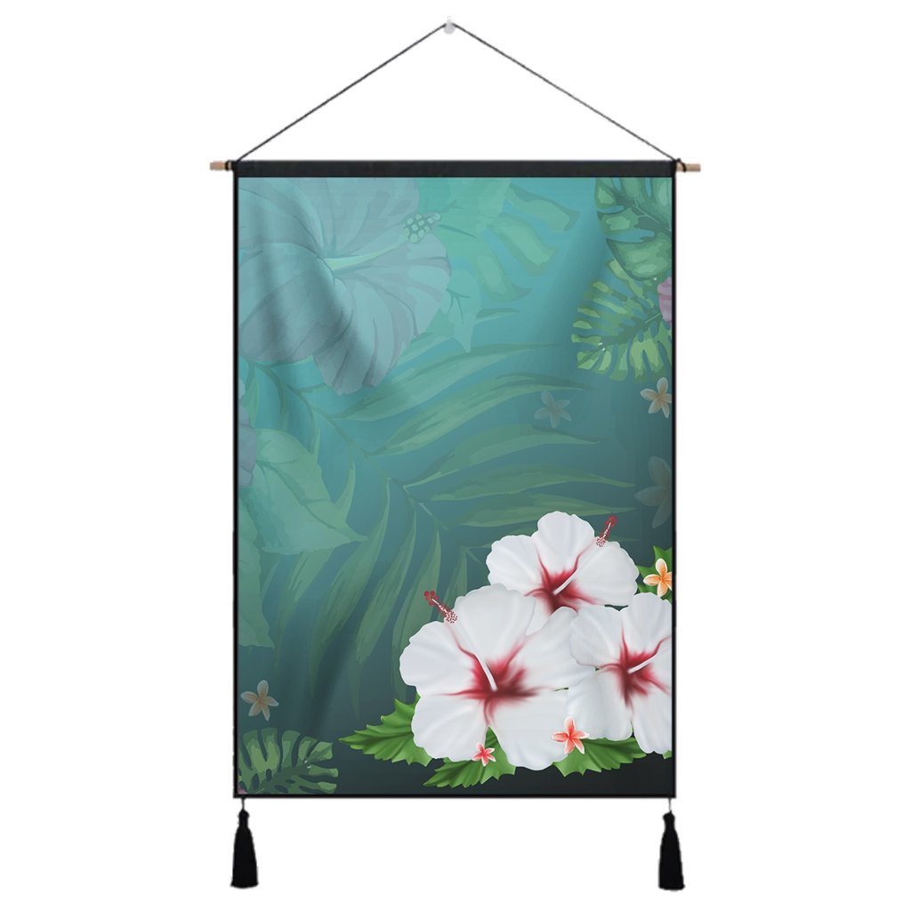 Hawaiian Hibiscus White Flower Gleeful Hanging Poster - AH Hanging Poster Cotton And Linen - Polynesian Pride