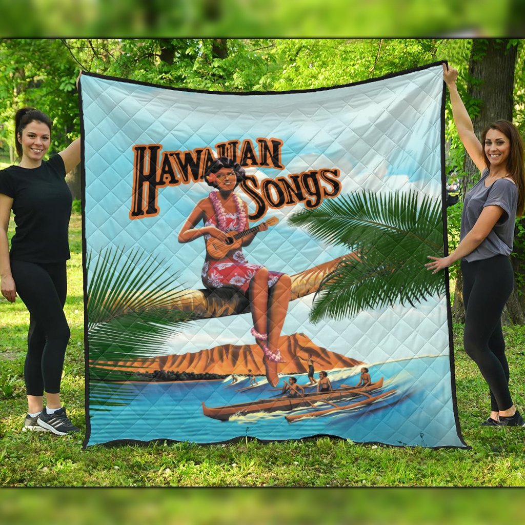Hawaiian Hula Aboriginal Song Premium Quilts - AH Black - Polynesian Pride