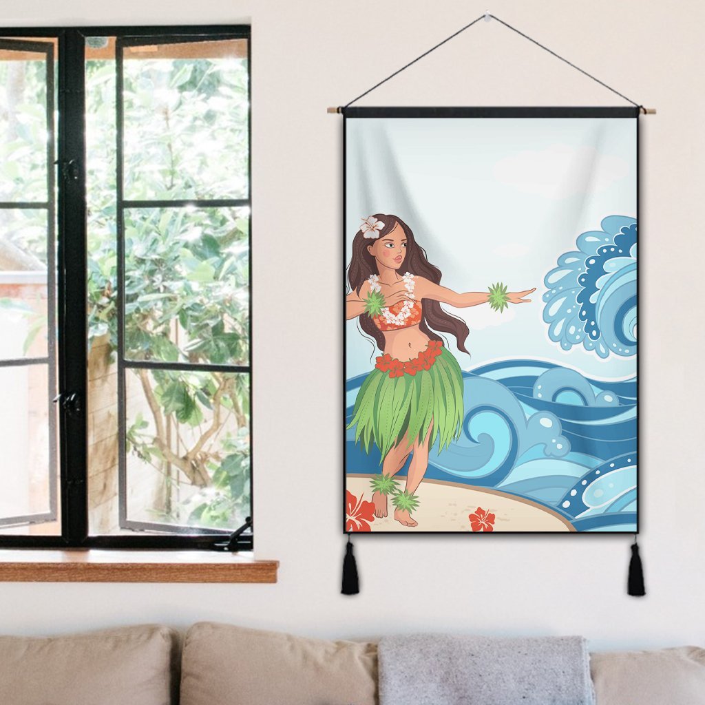 Hawaiian Hula Dance Cartoon Hibiscus Wave Hanging Poster - AH - Polynesian Pride