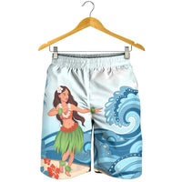 Hawaiian Hula Dance Cartoon Hibiscus Wave Men's Shorts - AH - Polynesian Pride