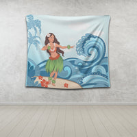 Hawaiian Hula Dance Cartoon Hibiscus Wave Tapestry - AH - Polynesian Pride