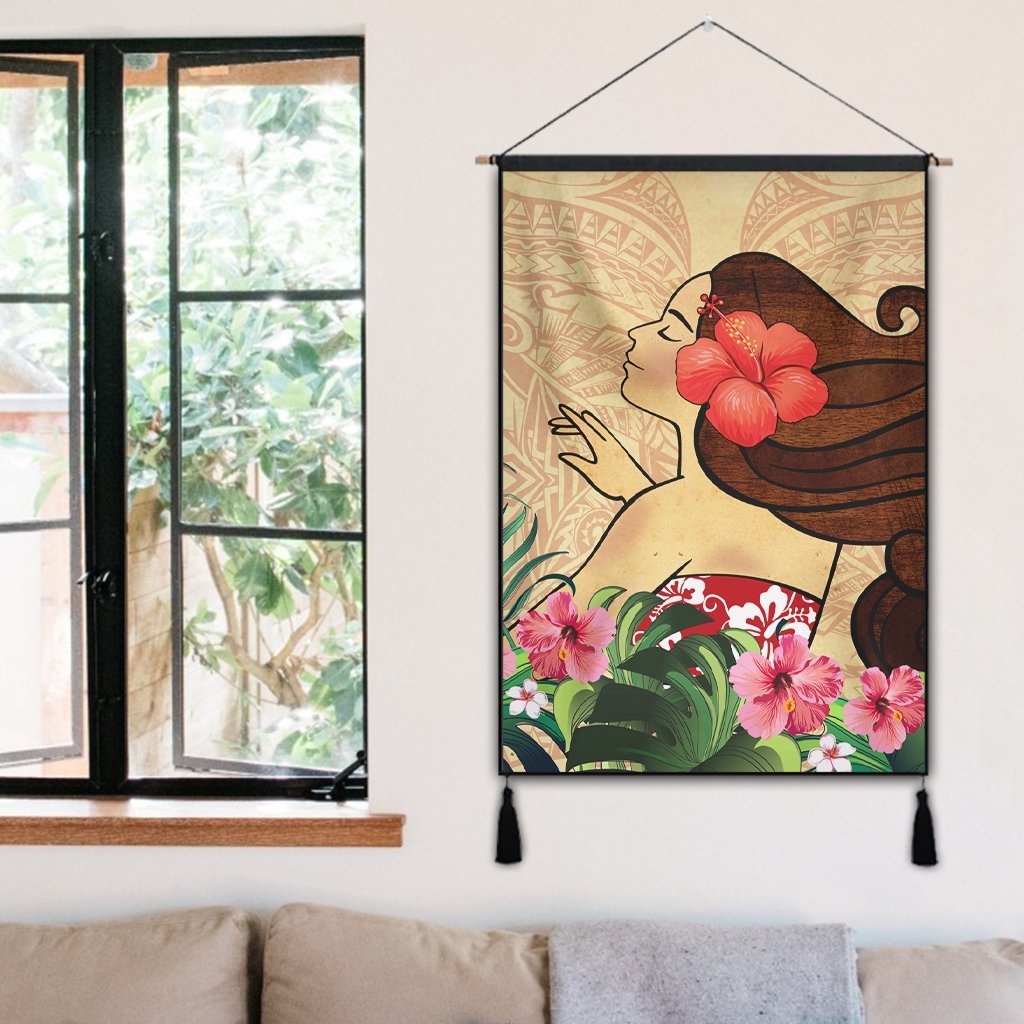 Hawaiian Hula Girl And Hibiscus Polynesian Hanging Poster - AH - Polynesian Pride