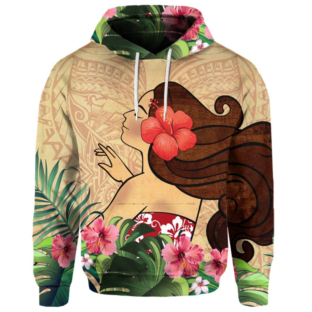 Custom Hawaiian Hula Girl and Hibiscus Polynesian Hoodie - Polynesian Pride