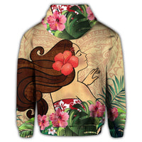 Hawaiian Hula Girl and Hibiscus Polynesian Zip Hoodie - Polynesian Pride