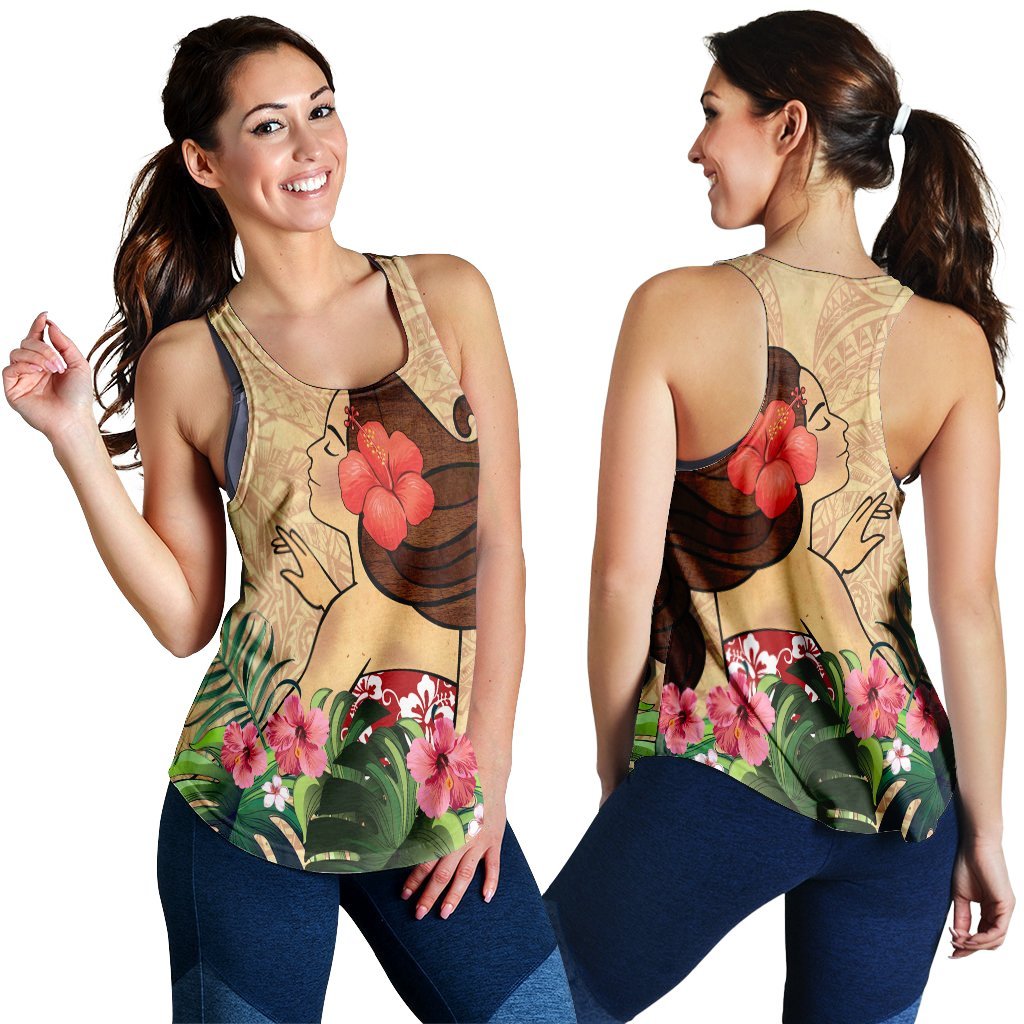 Hawaiian Hula Girl And Hibiscus Polynesian Racerback Tank - AH Black - Polynesian Pride