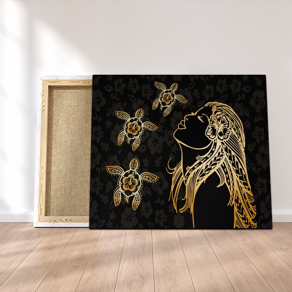 Hawaiian Hula Girl And Turtle Hibiscus Canvas - AH Canvas Poly-cotton - Polynesian Pride