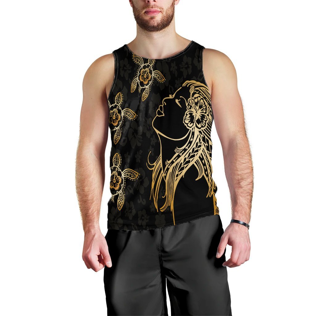 Hawaiian Hula Girl And Turtle Hibiscus Tank Top - AH Black - Polynesian Pride
