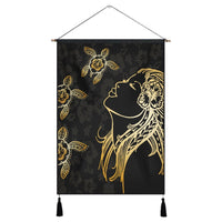 Hawaiian Hula Girl And Turtle Hibiscus Hanging Poster - AH Hanging Poster Cotton And Linen - Polynesian Pride