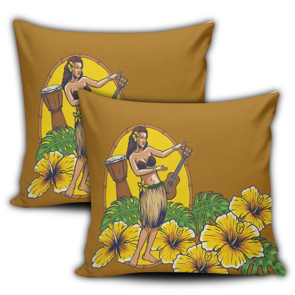 Hawaiian Hula Girl Monstera Hibiscus Polynesian Pillow Covers - AH - Polynesian Pride