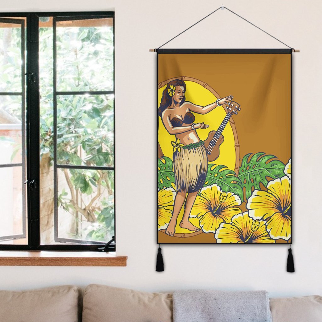 Hawaiian Hula Girl Monstera Hibiscus Polynesian Hanging Poster - AH - Polynesian Pride