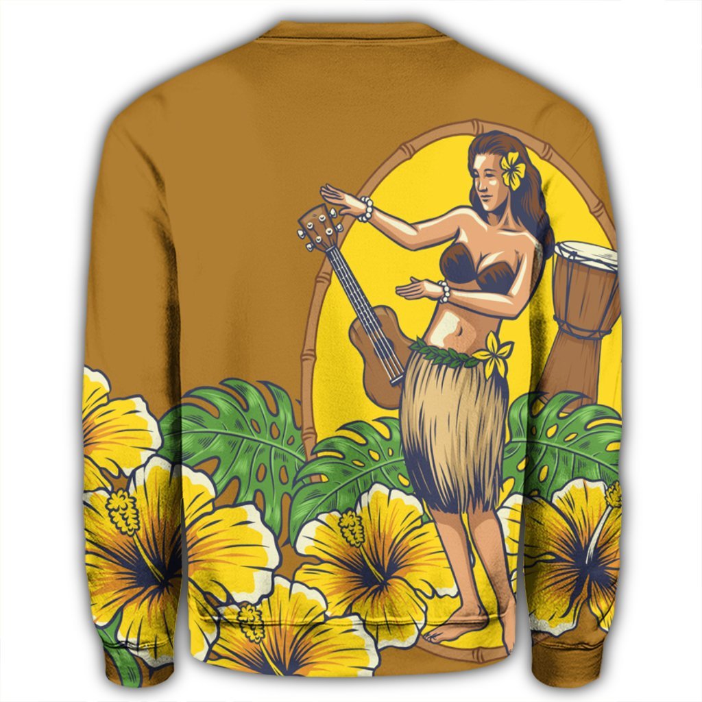 Hawaiian Hula Girl Monstera Hibiscus Polynesian Sweatshirt - AH - Polynesian Pride