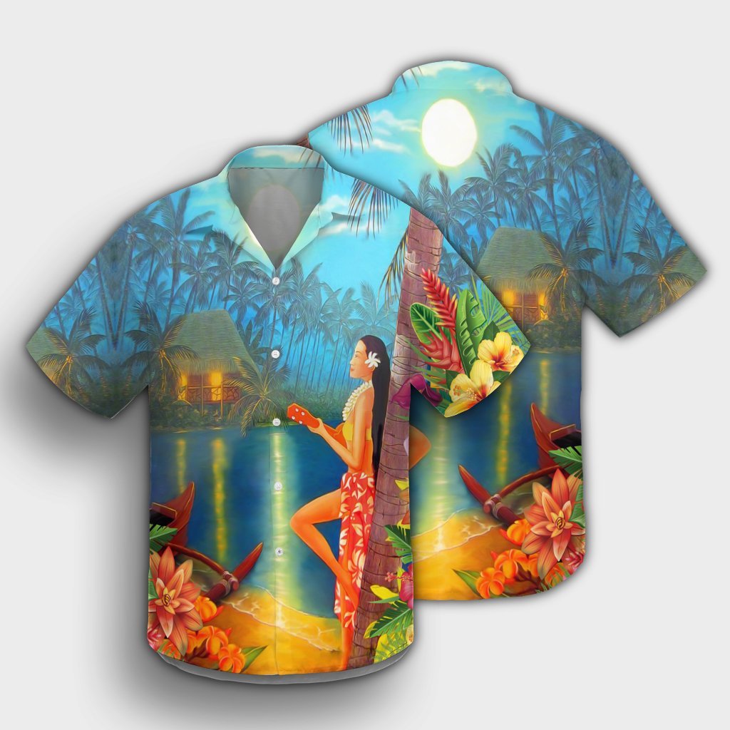 Hawaiian Hula Girl Sing In Aboriginal Village Aat Night Hawaiian Shirt - AH - Polynesian Pride