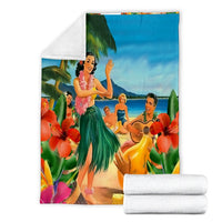 Hawaiian Hula Sing Dance On Beach Premium Blankets - AH - Polynesian Pride