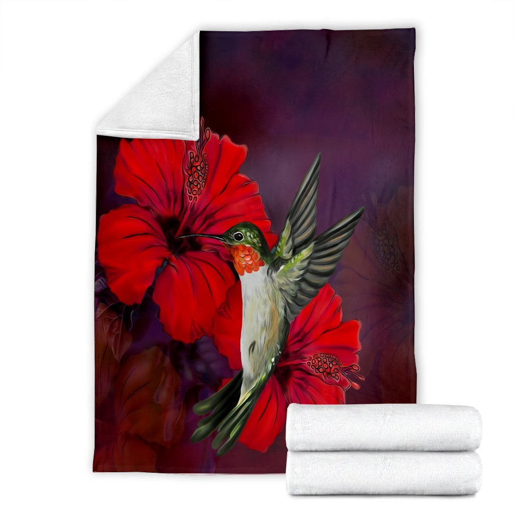 Hawaiian Hummingbird And Hibiscus Polynesian Premium Blankets - AH - Polynesian Pride