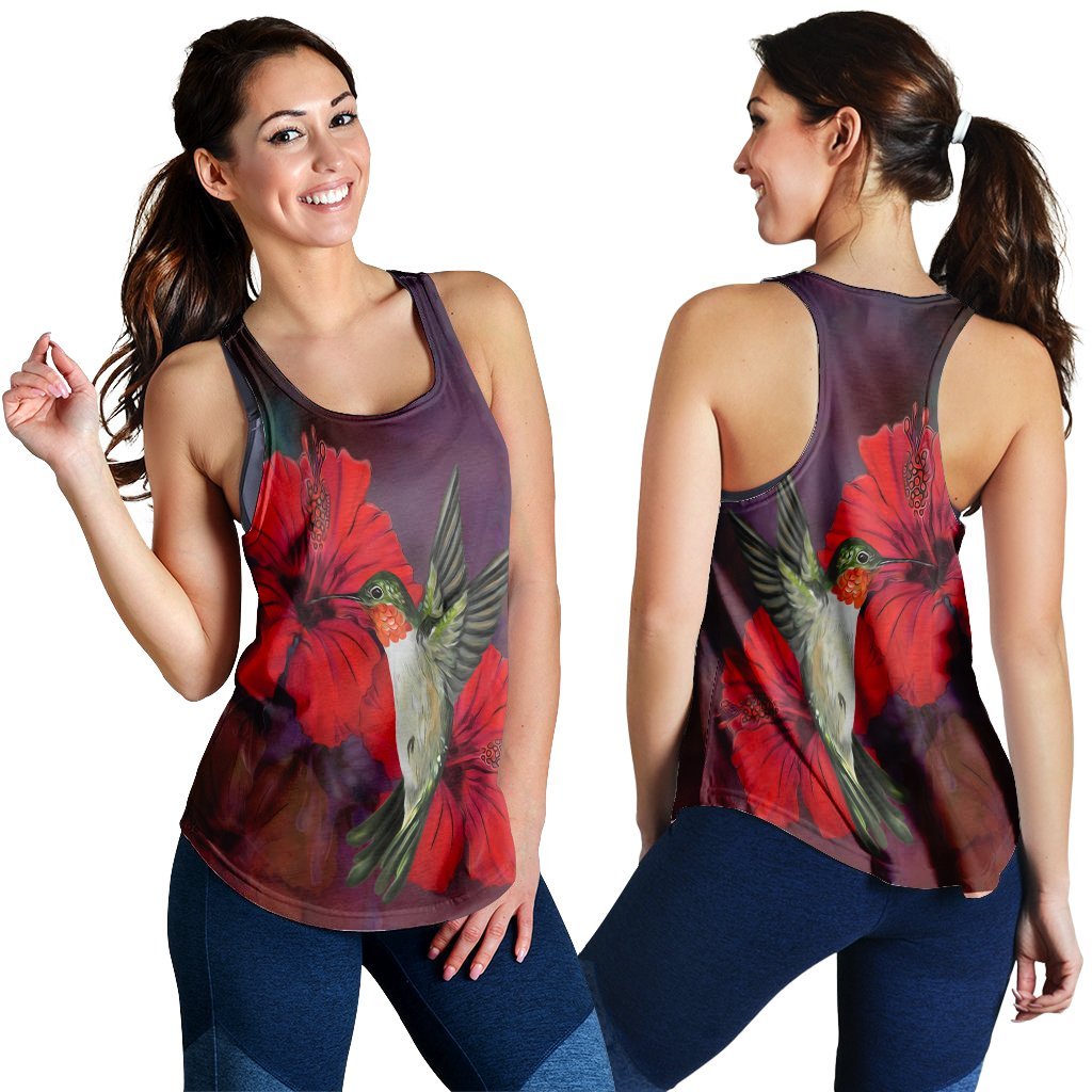 Hawaiian Hummingbird And Hibiscus Polynesian Racerback Tank - AH Black - Polynesian Pride